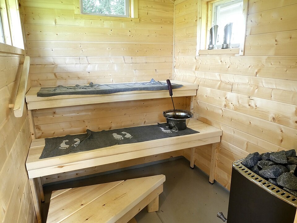 A Finnish sauna with a stove