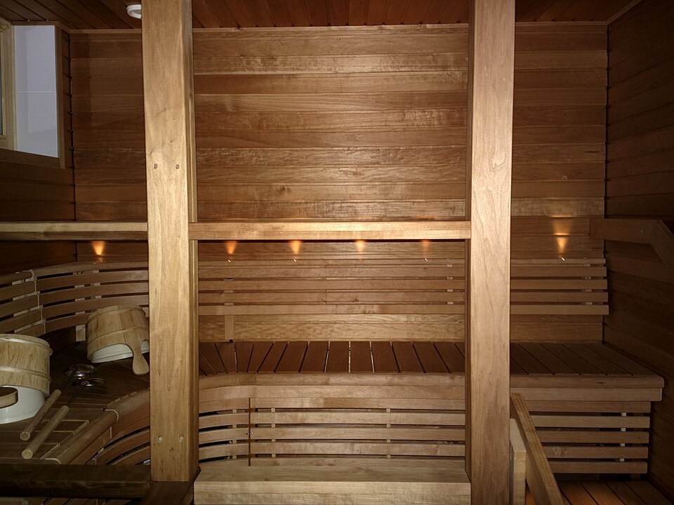Wooden sauna benches